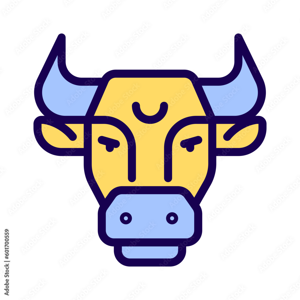 Bull head pixel perfect RGB color icon. Astrological sign. Taurus zodiac animal. Domesticated cattle. Isolated vector illustration. Simple filled line drawing. Editable stroke. Arial font used Bull head pixel perfect RGB color icon. Astrological sign. Taurus zodiac animal. Domesticated cattle. Isolated vector illustration. Simple filled line drawing. Editable stroke. Arial font used