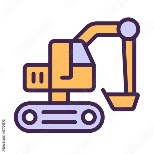 Excavator pixel perfect RGB color icon. Heavy equipment machine. Coal mining industry. Motor vehicle. Ore extraction. Isolated vector illustration. Simple filled line drawing. Editable stroke