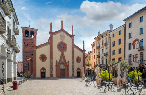 Pinerolo, Turin, Piedmont, Italy - April 29, 2023: San Donato Cathedral (10th - 15th cent.) in San Donato square photo