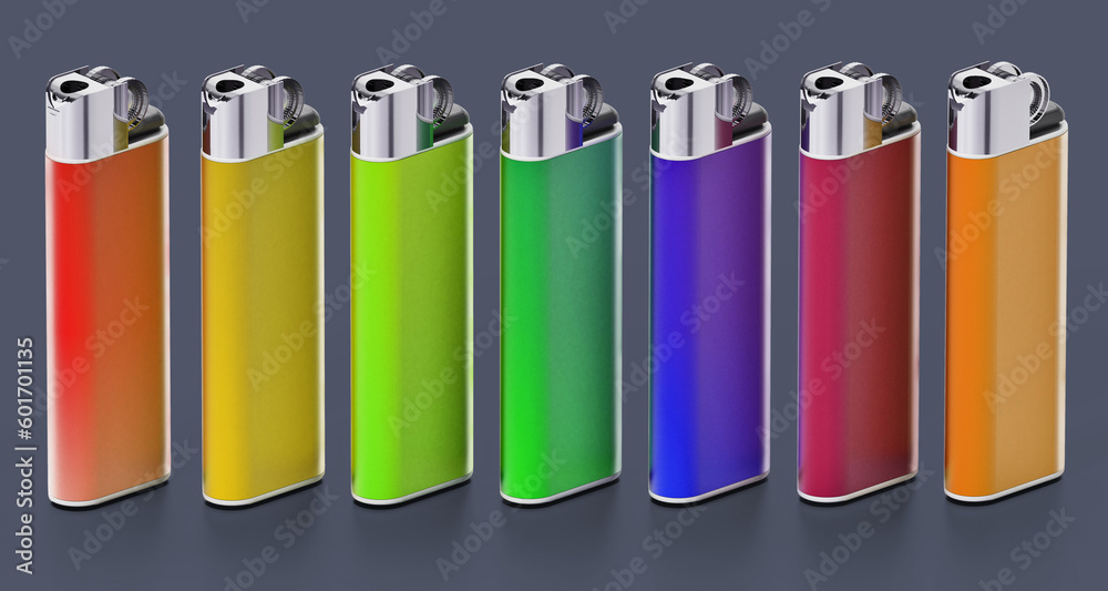Generic multi colored lighters isolated on white background. 3D illustration Generic multi colored lighters isolated on white background. 3D illustration