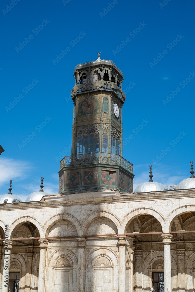 The ancient non-working clock inside the Muhammad Ali Mosque in Cairo, Egypt