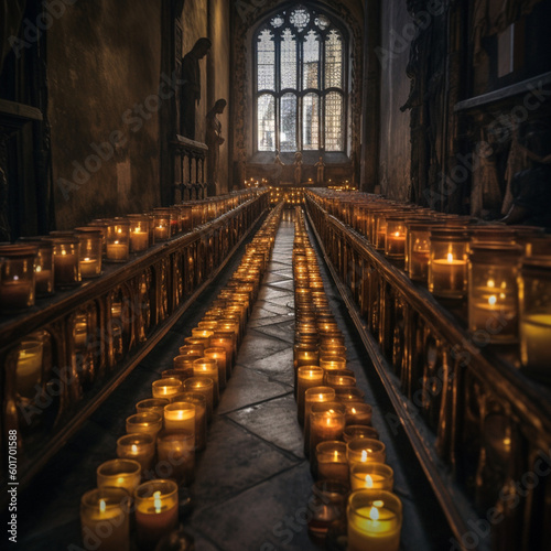 Candles in a church. Generative AI.