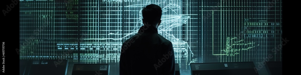 Computer hacker in hoodie with matrix code instead his face on blue digital background. Data thief, internet fraud, darknet and cyber security concept. Generative ai Computer hacker in hoodie with matrix code instead his face on blue digital background. Data thief, internet fraud, darknet and cyber security concept. Generative ai