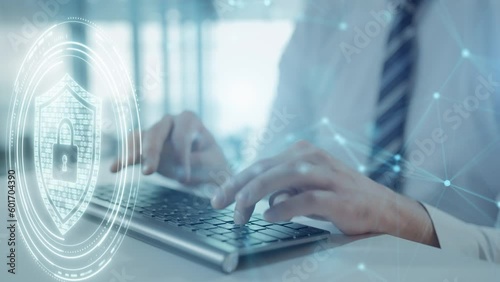 Network security system. Personal data information on computer. Storage cyber protect technology. Concept of finance data privacy and vpn service protection. Blockchain and crypto wallet background