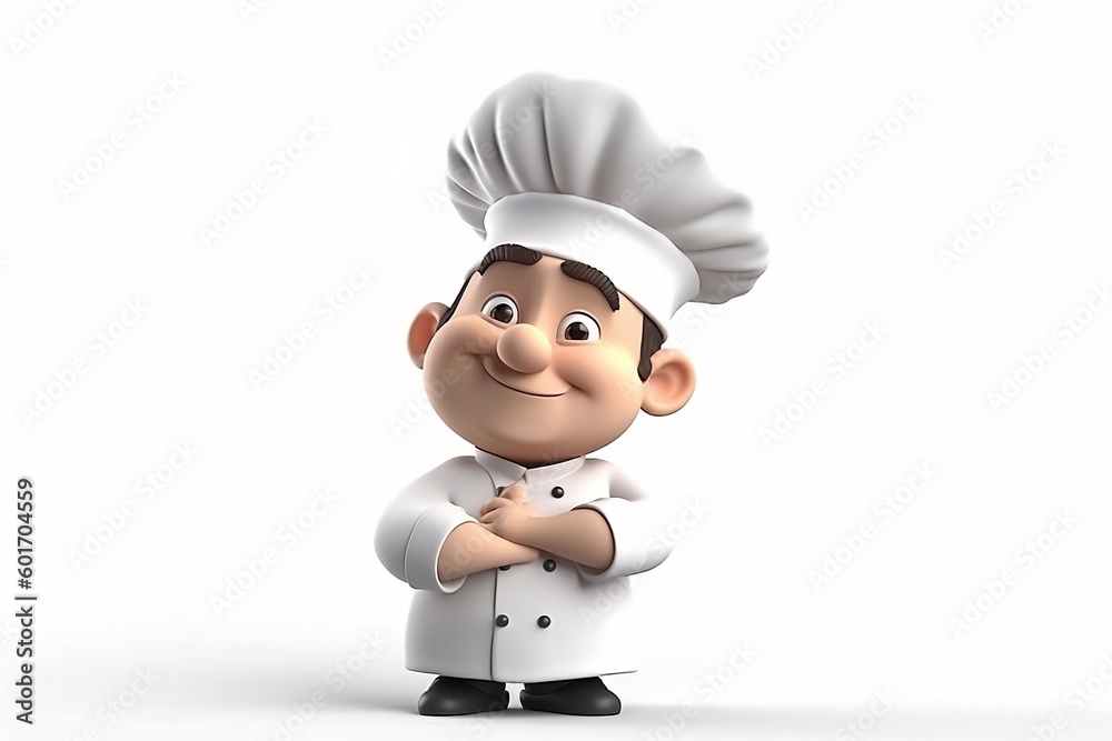 3d render, cartoon character smile chef , white background Generative AI. 3d render, cartoon character smile chef , white background Generative AI.