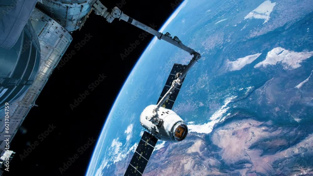 Planet earth and space module of international space station seen from outer space. Public Domain images from Nasa