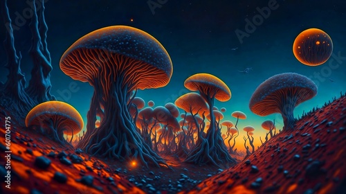 surreal alien landscape of a microscopic fungi, Generative AI © ArifRahman