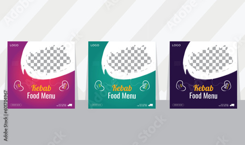 Creative editable fresh lunch shish kebab social media post design or Promotional restaurant luxurious food menu social online web banner template presentation