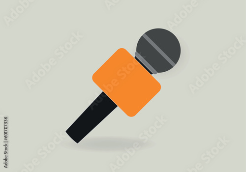 Black microphone with label - live streaming. Podcast banner concept. Reporting live. Vector illustration, flat design, cartoon style. Isolated on white background.