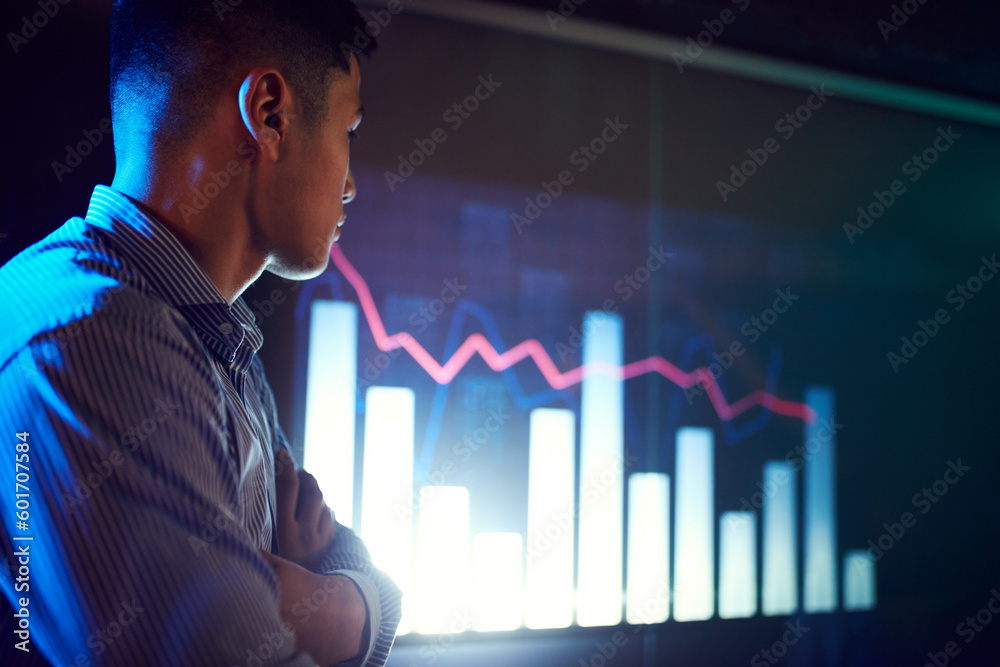 Close-up of young business man, employee at business conference making presentation, showing financial graphs on digital screen. Concept of business, teamwork, company development, career, innovations Close-up of young business man, employee at business conference making presentation, showing financial graphs on digital screen. Concept of business, teamwork, company development, career, innovations