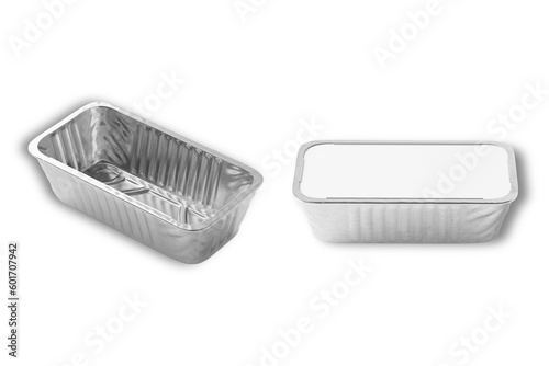 Foil container for food. Aluminium
 utensils for baking. 3d rendering.