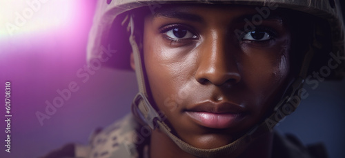 American soldier portrait, us flag background. Generative AI