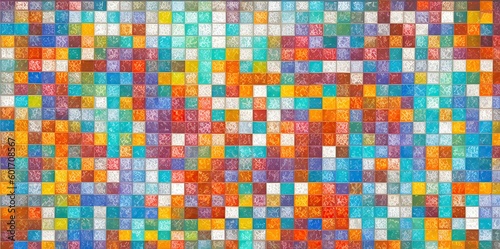 Colorfull square mosaic tiles for texture background.