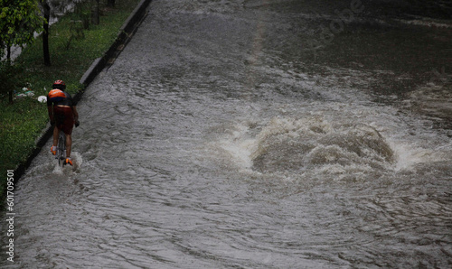 A flooded avenue is seen during heavy rains in downtown Sao Paulo, Brazil.