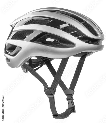Gray bicycle helmet. Side view. Isolated on white background