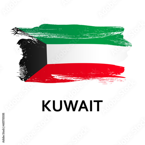 National symbols - flag of Kuwait isolated on white background. Hand-drawn illustration. Flat style. 