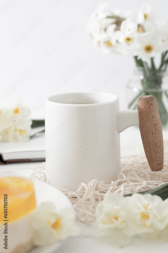 A cup of aromatic coffee on the table