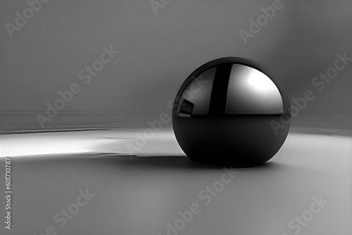 Single Black Sphere on White Studio Floor - Conceptual Art