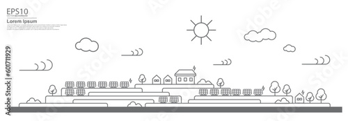 House and solar cell. Cityscape. Landscape flat design concept. Illustration.