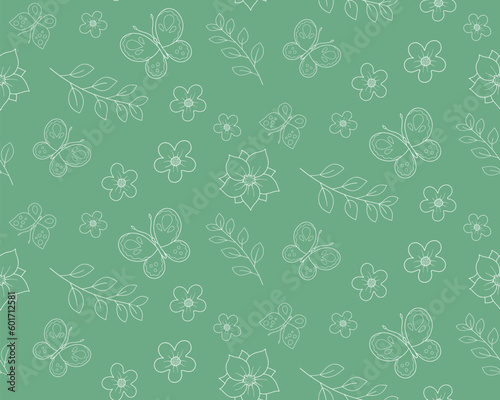 Seamless pattern with flowers and butterflies.