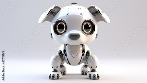 Modern, white robot dog on a white background. AI generated. © ALA