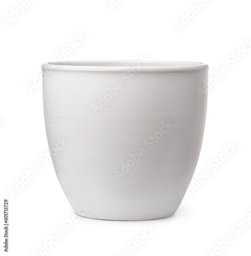 Front view of empty white ceramic flower pot photo