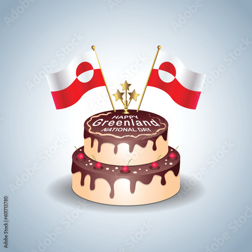 Greenland National Day with a Cake .Vector Illustration