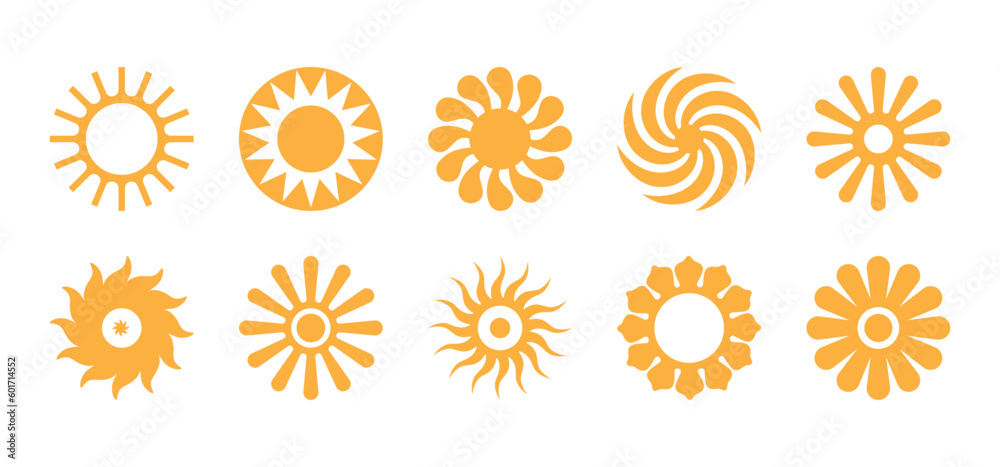 Vector illustration in simple linear style and icons - design templates, hot sun and summer logos