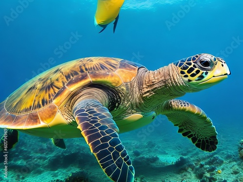 Encounter the Graceful Beauty of a Hawksbill Sea Turtle in the Indian Ocean. Generative AI. photo