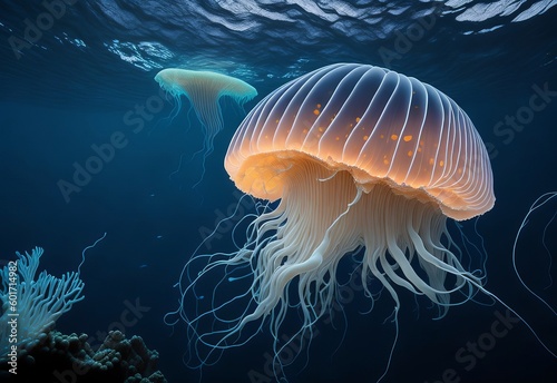 Mesmerizing Beauty of a Jellyfish in its Natural Habitat. Generative AI. © Happy Hues