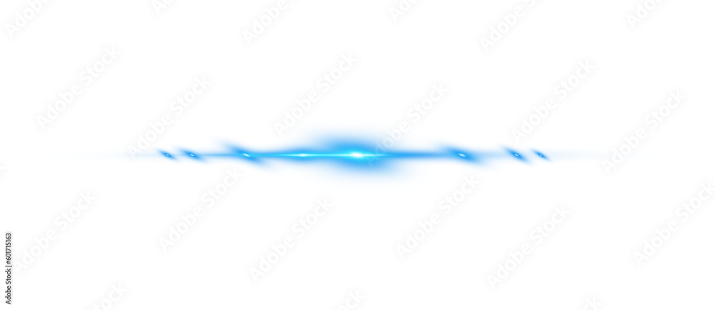 Blue horizontal lens flares. Laser beams, horizontal light rays. Beautiful light flares. Glowing streaks on transparent background. Glowing stripes. Luminous abstract sparkling . Laser beams. PNG.