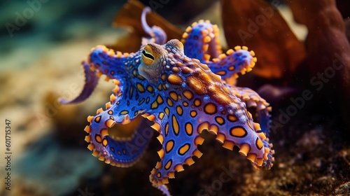 Blue-ringed octopus in the wild. Generative AI