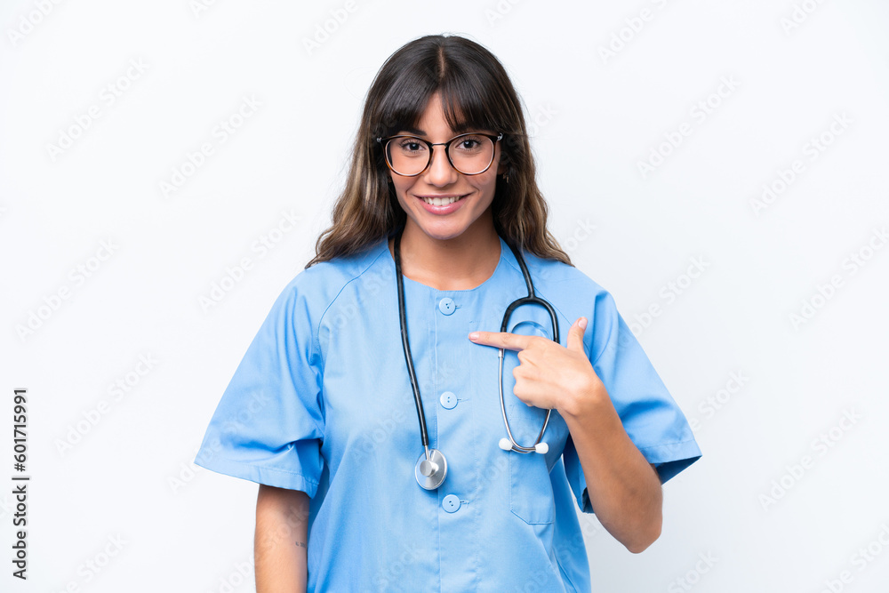 Young caucasian nurse woman isolated on white background with surprise facial expression Young caucasian nurse woman isolated on white background with surprise facial expression