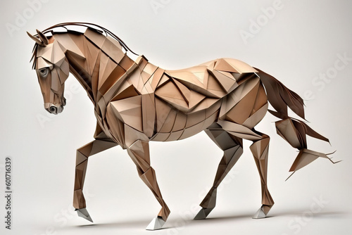 Image of paper origami art. Handmade paper horse. Wildlife. Animals. illustration  generative AI