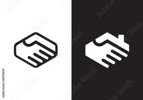 handshake logo design. hand house combination simple modern line symbol vector