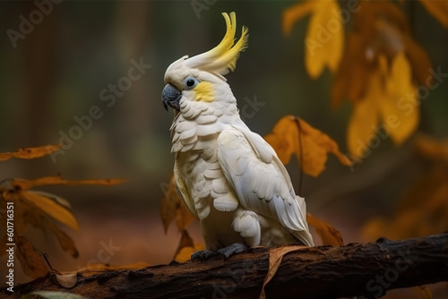 Image of cockatoo bird on a branch on nature background. Birds. Wildlife Animals. Illustration, Generative AI. photo