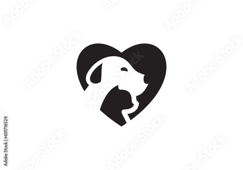 pet love logo design. pet care concept element. linear style symbol vector illustration.