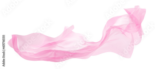 Transparent pink fabric flying in the wind isolated on white background 3D render