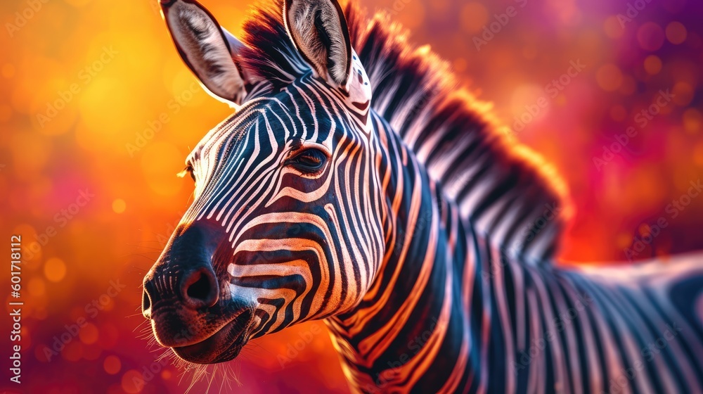 Zebra in vibrant colors. Generative AI