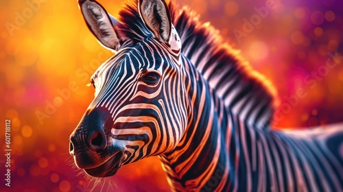 Zebra in vibrant colors. Generative AI