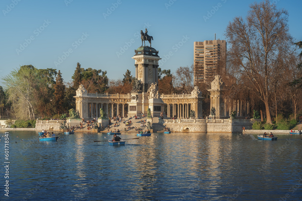 Retiro Park Lake and Monument to Alfonso XII - Madrid, Spain