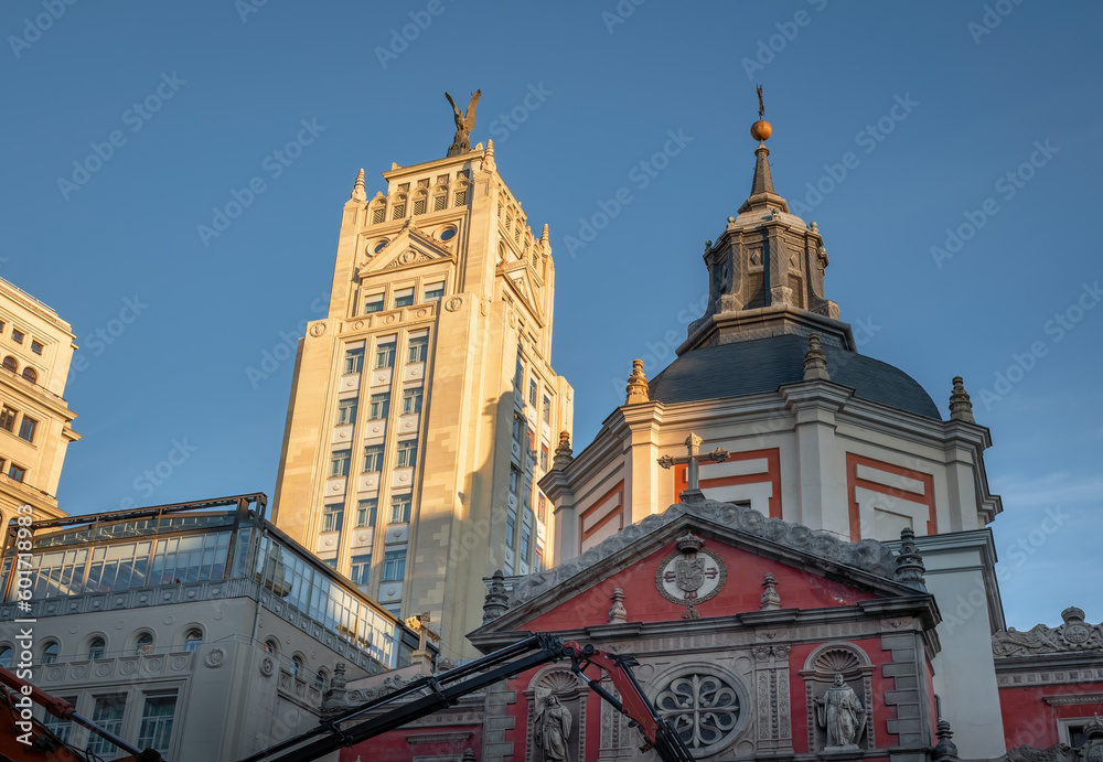 Church of las Calatravas and La Union y el Fenix Espanol building - Madrid, Spain