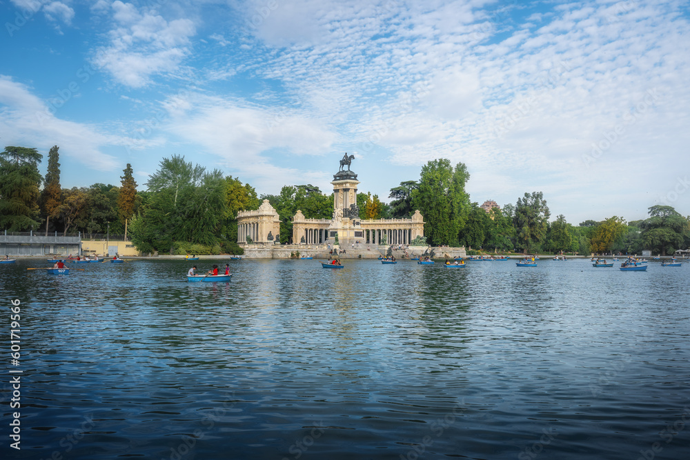 Retiro Park Lake and Monument to Alfonso XII - Madrid, Spain Retiro Park Lake and Monument to Alfonso XII - Madrid, Spain