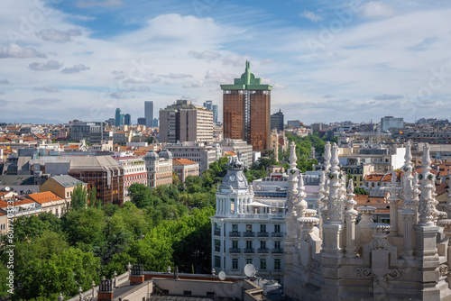 Aerial view of downtown Madrid Skyline with Paseo de Recoletos and Colon - Madrid, Spain photo