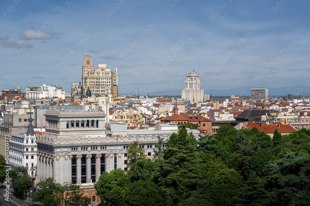 Aerial view of downtown Madrid Skyline with Gran Via and Plaza de Espana Buildings - Madrid, Spain