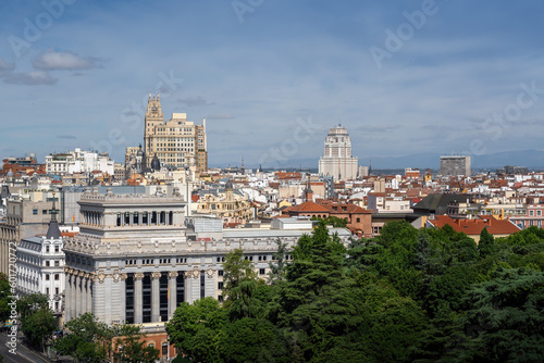 Aerial view of downtown Madrid Skyline with Gran Via and Plaza de Espana Buildings - Madrid, Spain © diegograndi