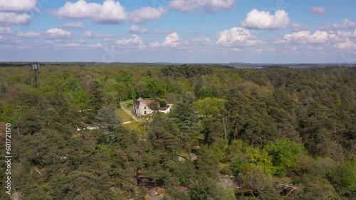 aerial view of the franchard gorges and the forest house of the hermitage in the forest of fontainebleau	 photo