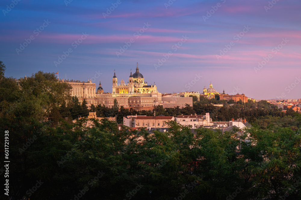 Almudena Cathedral at sunset - Madrid, Spain