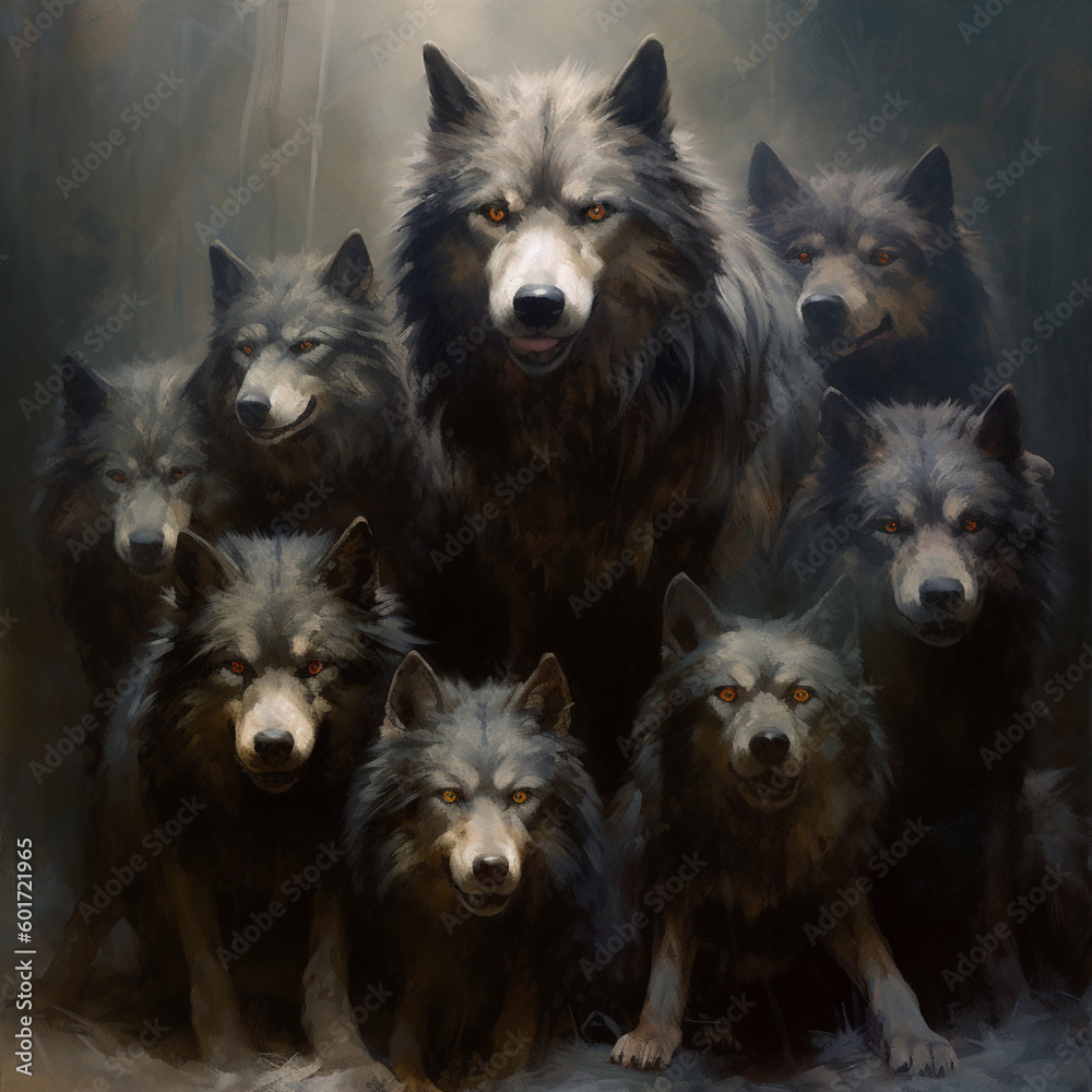 Group of wolves. Generative AI.