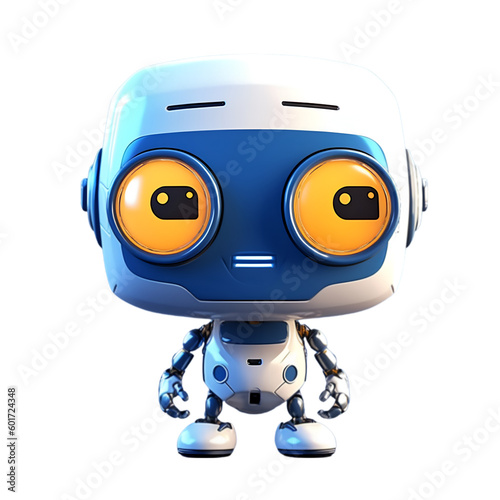 blue screen robot, cute blue bot, 3D robot, transparent - AI Generated. 